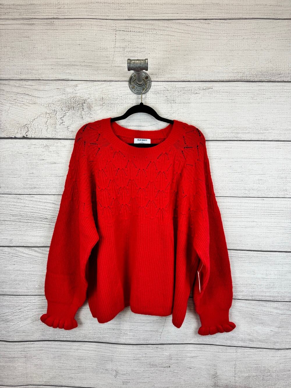 Old Navy Plus Size Red Eyelet Knit Ribbed Sweater Size 3X